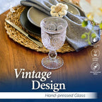 Yungala Vintage Wine Glasses,Set of 6 Glass Goblets for Water, Wine or Cocktails - Fancy Wine Glasses with a retro vibe. Sunflower Embossed Design on sturdy dishwasher-safe glasses.