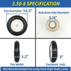 14.5" Wheelbarrow Flat Free Tire, Fits 4.80/4.00-8, 3.50/2.50-8, 4.00-6, 4.00-8, Wheelbarrow Wheels, 5/8" Bearing with Extra 3/4" Bearing, 3" -6" Centered Hub