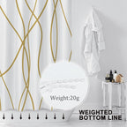 Punkray Gold Light Brown and White Striped Wavy Line Polyester Shower Curtain for Bathroom with Hooks, Shower Curtain Set Stripe Bath Curtains Decor Weighted Hem Washable, 72 x 72