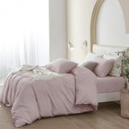 JIYUAN 100% Washed Cotton Duvet Cover Set 3 PCS Oversized King Plus, 1 Duvet Cover 128"x120"(Comforter Not Included) and 2 Pillowcases,Linen Like Comfy and Breathable,Heathered Greyish Pink