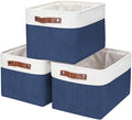 Storage Bins Large Fabric Storage Baskets for Shelves 3 Pack, Decorative Linen Closet Baskets with Handles for Organizing, Shelf, Clothes, Home, Office, 15x11x9.5Inches (NavyBlue&White)