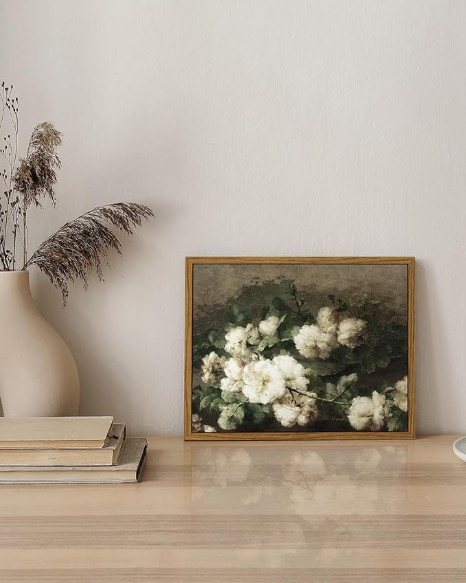 InSimSea Framed Canvas Wall Art, Vintage Flower Pictures For Bedroom, Living Room, Bathroom Desk, Office Decor, 20x25cm(7.9x9.8in) Samll for