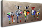 DZL Art D72550 Canvas Prints Wall Art Paintings Animal Painting Five Colorful Zebra Modern Art Stretched Ready To Hang for Living Room Bedroom Decoration