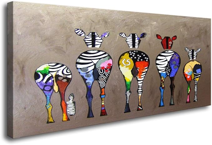 DZL Art D72550 Canvas Prints Wall Art Paintings Animal Painting Five Colorful Zebra Modern Art Stretched Ready To Hang for Living Room Bedroom Decoration