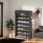 Laiensia 7-Tier Vertical Shoe Rack Organizer, Space Saving Shoe Storage Organizer, Non-Woven Cover Shoe Shelf Holds 28-35 Pairs for Bedroom, Hallway, Closet Entryway, Grey