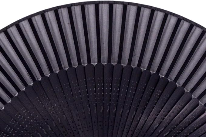 Amajiji 8.27"(21cm) Hand Held Bamboo Silk Folding Fan Hand Fan,Chinese/Japanese Charming Elegant Vintage Retro Style,Women Ladys Girls Best Gifts (Black-2)