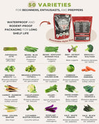50 Tactiko Survival Vegetable, Herb & Fruit Seed Kit - U.S.A. Harvested Varieties - 37,000+ Non-GMO Heirloom Seeds - Emergency Seed Vault in Waterproof Mylar Bag - Long-Term Storage