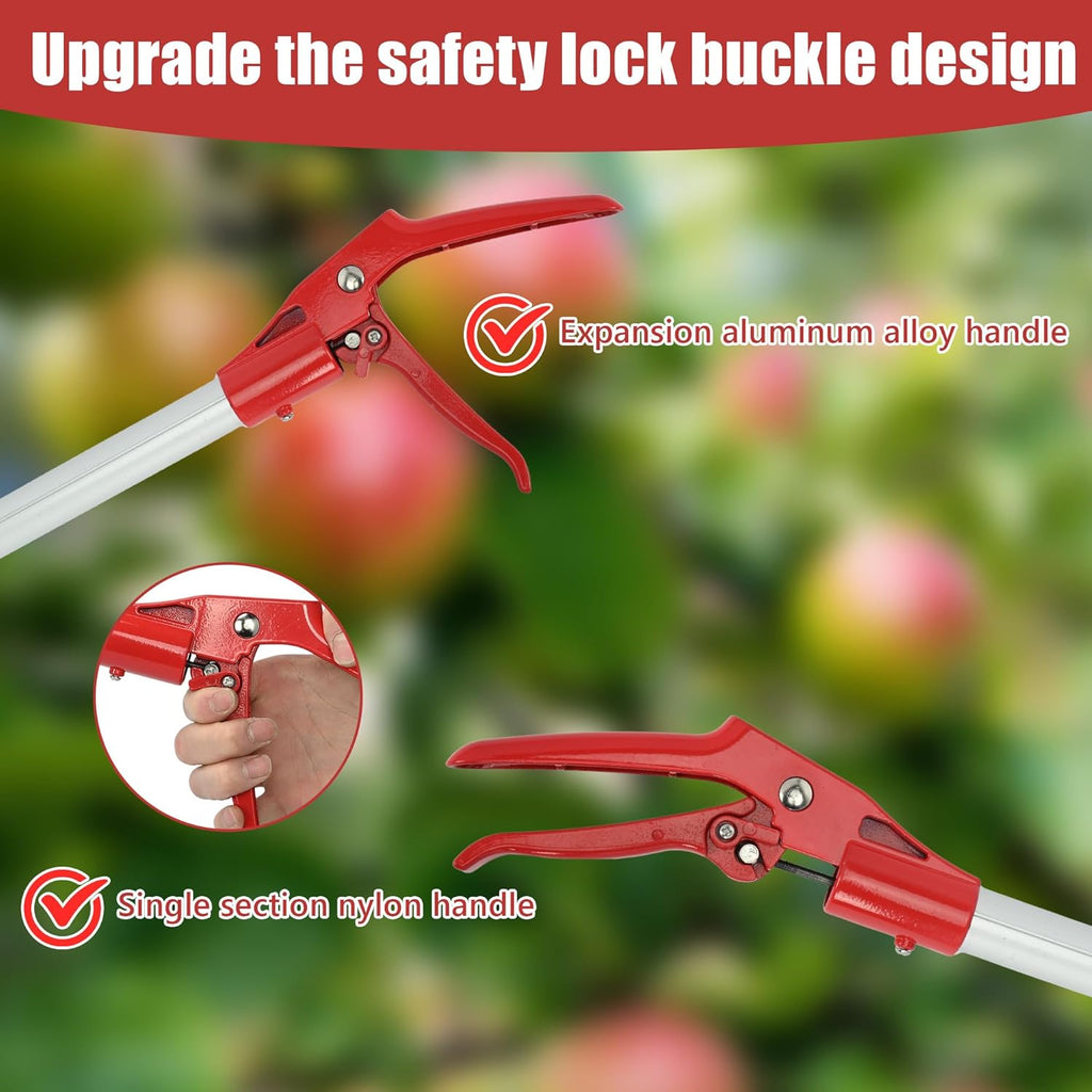 Adjustable Fruit Picker Extension 51"-91" Aluminum Telescoping Pole, Multi-Function Fruit Grabber for Lemons, Oranges, Persimmon, Avocados, Gentle Harvesting, No Bruising