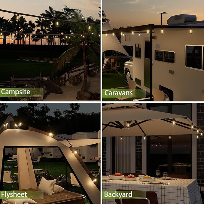 Outdoor String Lights 100 ft, LED Patio Lights with 52（50+2 Spare ST38 Shatterproof Bulbs, IP 65 Waterproof, Outside Hanging Light for Cafe Bistro Backyard