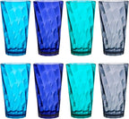 US Acrylic Optix Plastic Reusable Drinking Glasses (Set of 8) 20oz Water Cups in Coastal Colors | BPA-Free Tumblers, Made in USA | Top-Rack Dishwasher Safe