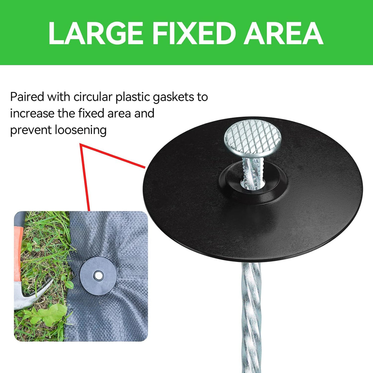 8 Inch Heavy Duty Landscape Stakes with Gasket Caps - 200 Sets Galvanized Spiral Garden Spikes Kit for Securing Weed Barrier Fabric, Artificial Turf, Tent and More