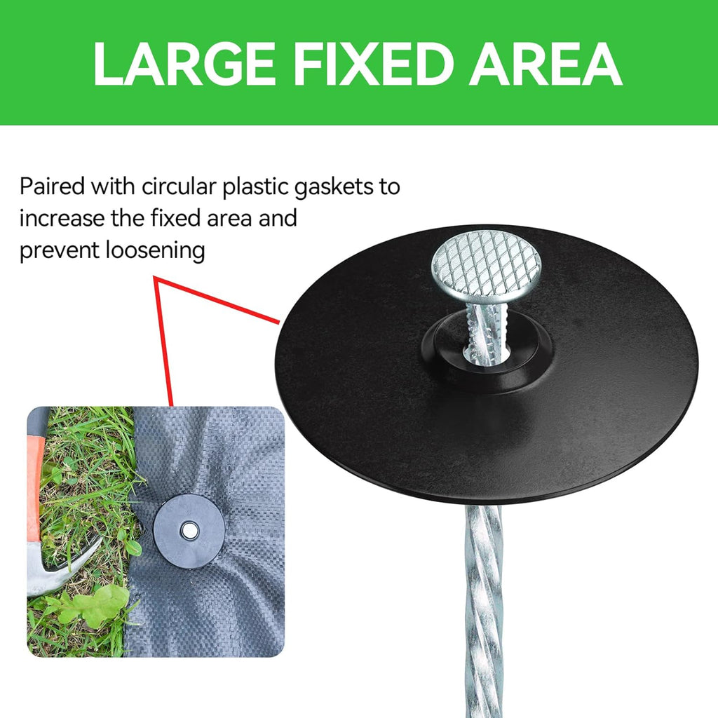 8 Inch Heavy Duty Landscape Stakes with Gasket Caps - 50 Sets Galvanized Spiral Garden Landscape Stakes Kit for Securing Weed Barrier Fabric, Artificial Turf, Tent and More