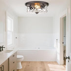 Indoor Flush Mount Lights, 2-Light Interior Hammered Glass Ceiling Fixture, Antique Bronze for Hallway, Dining Room, Kitchen