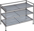 Seville Classics Sturdy Freestanding Storage Shelf for Bedroom, Closet, Entryway, Dorm Room Organizer Stackable Durable Metal Shoe Rack Silver Mist Slat, 3-Tier