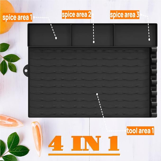 Upgrade Griddle Mat Compatible with Blackstone, Easy to Clean Silicone Grill Tools Mat, Grill Mat for Outdoor Grill, Side Shelf Mat Grill Pad (Black)