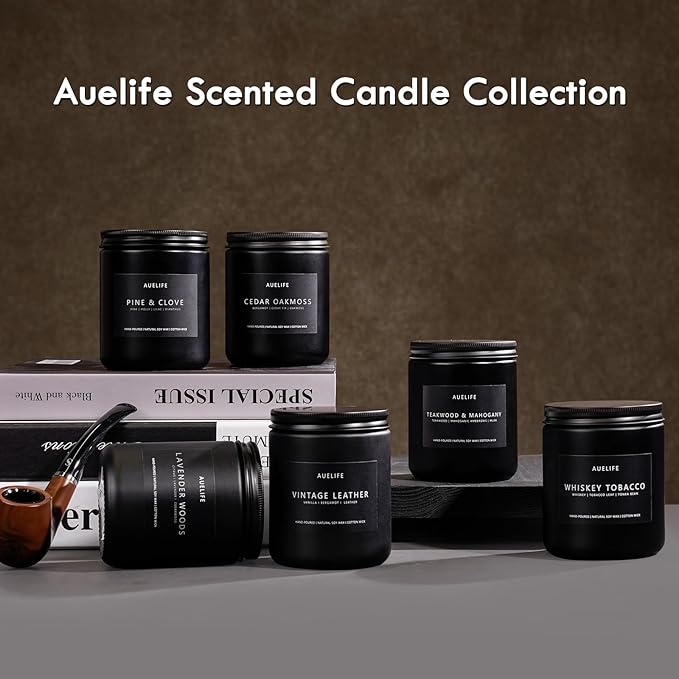 Scented Candles Set | Gifts for Men - 4Pack Candle Masculine Candle, Soy Candles for Home Scented, Aromatherapy Gifts Scents of Caramel Coffee/Whiskey Tobacco/Rum & Oak/Vintage Leather