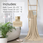 8-Piece Beige Bath Towels Set,2 Oversized Large Bath Towels Sheet,2 Hand Towels and 4 Washcloths - 600 GSM Soft Luxury Towel Set,Highly Absorbent Quick Dry Towel Collection for Bathroom,Hotel and Spa