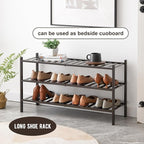 Long Shoe Rack, 3-Tier Bamboo Stackable Shoe Shelf Storage Organizer, Shoe Stand for Closet, Entryway and Hallway