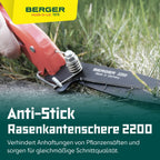 BERGER Commercial Grade Grass Shears, Self-Sharpening Steel Blades with Anti-Stick Coating, Forged Steel Body, Ring Clasp for Hanging Storage, 2200
