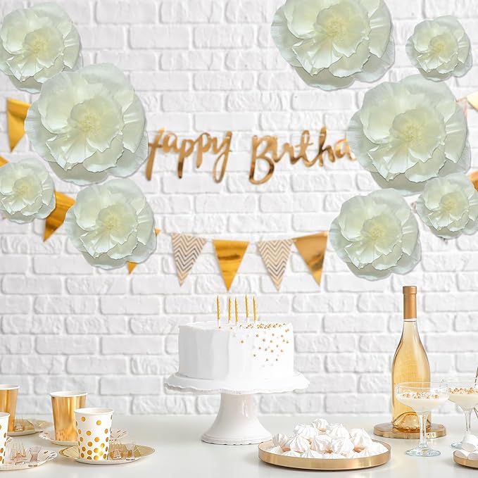 BRT Bearingshui Crepe Paper Flowers Decoration for Wall Total 9 Pcs, Artificial Flowers for Wedding Decor,Flower Backdrop Decor, Baby Bridal Shower Birthday Party, Beige 3D Wall Flowers Decor