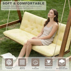 Porch Swing Cushions,Outdoor Cushions 3 Seater Replacement with Backrest, Waterproof Thickened Bench Cushion with Ties for Porch, Patio,Outdoor, Backyard and Garden (Beige Yellow 60 * 40 in)