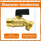 garden hose bibb, npt 1/2 thread inlet GHT3/4 O.D. thread outlet outdoor spigot, brass shut off valve for water pipe draining rain barrel bucket ibc tank. (1 pc)