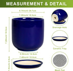 8 Inch Ceramic Plant Pot - Decorative Round Planter for Indoor Plants with Drainage Hole and Saucer, Home House Room Office Garden Decor, Blue