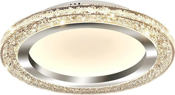 UOFUS 32W LED Flush Mount Ceiling Light Chrome 15.7inch Modern Round Ceiling Light Fixture 3000K-6000K Super Bright Circle Ceiling Lamp for Bedroom Kitchen Dining Room Entryway Hallway Foyer