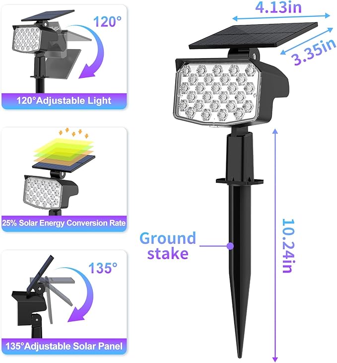 WELALO Solar Color Changing Spot Lights Outdoor, Waterproof Solar Christmas Lights with 9 Modes, Multicolor RGB Landscape Spotlights for Yard Driveway Lawn Patio Pathway Decorations, 6 Pack