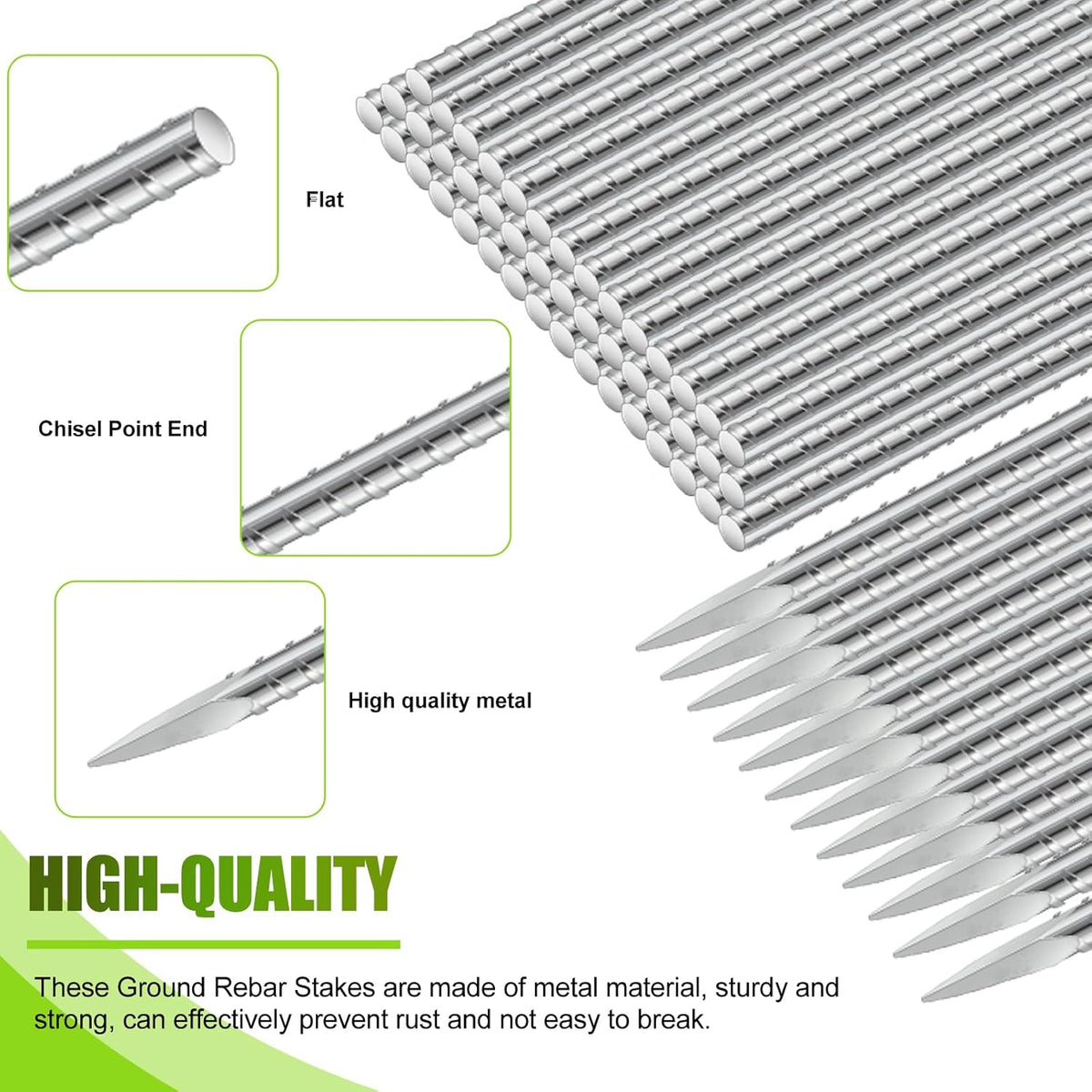 Gisafai 12 Pcs 40 Inch Ground Rebar Stakes Heavy Duty Ground Anchors Steel Plant Support Garden Stake Long Straight Metal Spikes with Chisel Point End for Concrete Timber Garden Plant Tent