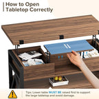 40" Lift Top Coffee Table,4 in 1 Multi-Function Lift Coffee Tables with Storage Drawers and Hidden Compartmen,Farmhouse Coffee Table with Lifting top for Living Room, Walnut