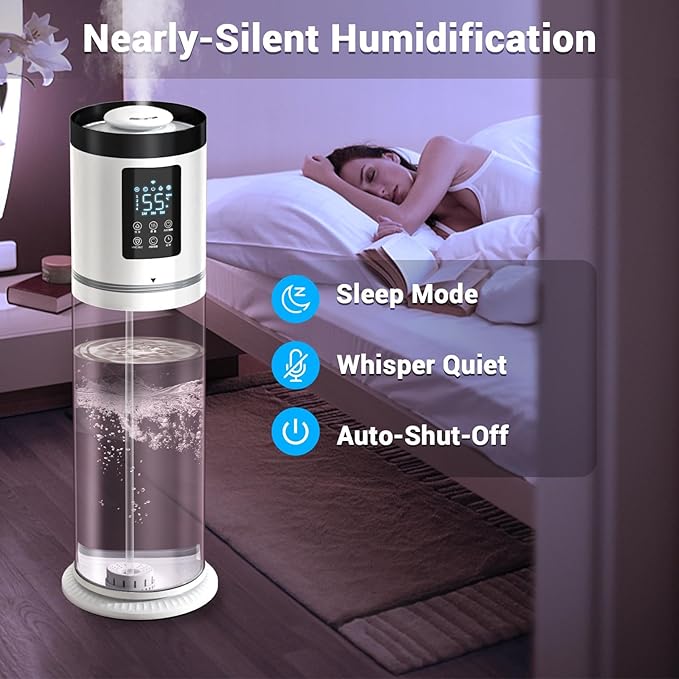 2.1 Gal Humidifiers for Bedroom Large Room, 4 Levels Cool Mist Humidifier with Clear Tank, 7 Color Lights Essential Oil Diffuser with 16H Timer, Top Fill Air Humidifier for Home Plants Office