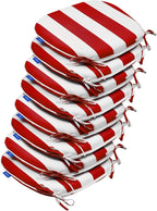 SleepMan Outdoor 17"x16" Chair Cushions with Ties Set of 8, Water Resistant All Weather U-Shape Seat Pads for Patio Garden Furniture Indoor Fade Resistant Patio Cushions (Red Stripe)
