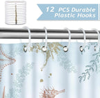 Bonhause Coastal Seahorse Shower Curtain, Blue Ocean Beach Starfish Coral Underwater Bathroom Curtain 72 x 72 Inch Polyester Fabric Waterproof Bath Curtain with 12 Hooks