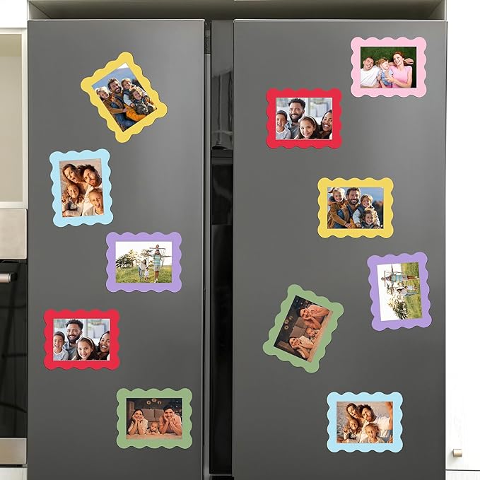 Kingdder 12 Pcs Scalloped Magnetic Picture Frame for Refrigerator 5 x 7 Pastel Reusable Picture Frame Magnets Decorative Photo Holders for Fridge Home School Office Kitchen Locker Decor