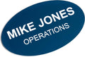 Custom Engraved Name Tag Badges – Personalized Identification with Pin or Magnetic Backing, 3.2 Inch Oval, Blue/White