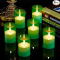 6Pack Flickering Flameless LED Candles with Timer, Battery Powered - Small Pillar & Votive, Green (2"X3")