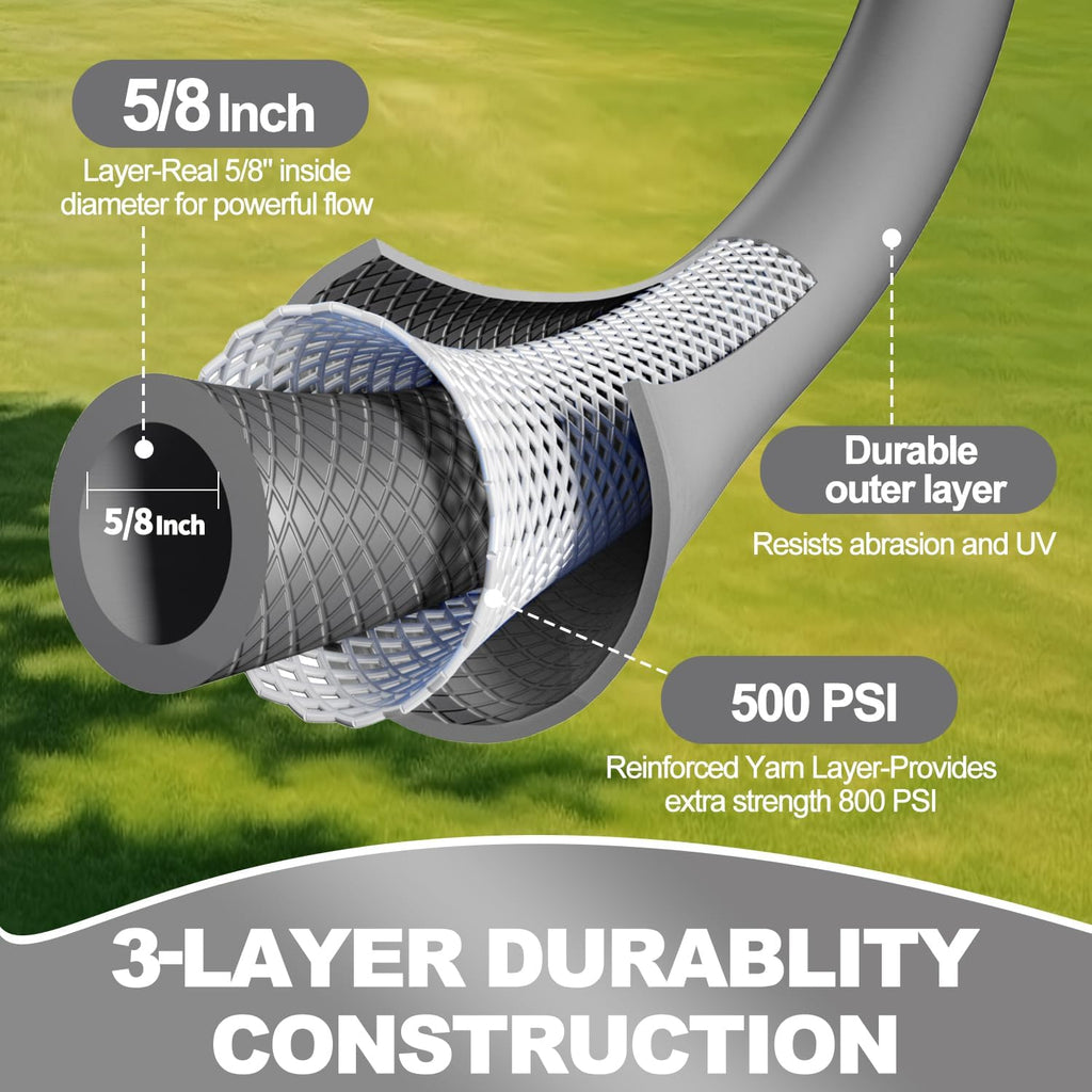 YOTOO Heavy Duty Hybrid Garden Water Hose 5/8-Inch by 75-Feet 150 PSI Kink Resistant, Flexible with Swivel Grip Handle and 3/4" GHT Solid Brass Fittings, Gray