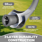 YOTOO Heavy Duty Hybrid Garden Water Hose 5/8-Inch by 100-Feet 150 PSI Kink Resistant, Flexible with Swivel Grip Handle and 3/4" GHT Solid Brass Fittings, Gray