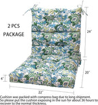 Magpie Fabrics Indoor Outdoor Tufted High Back Chair Cushion Set of 2, Waterproof All-Weather Deep Seating Rocking Chair Patio Garden Chaise Lounge Sun Lounger Chair Cushions(Botanical Blue Green)