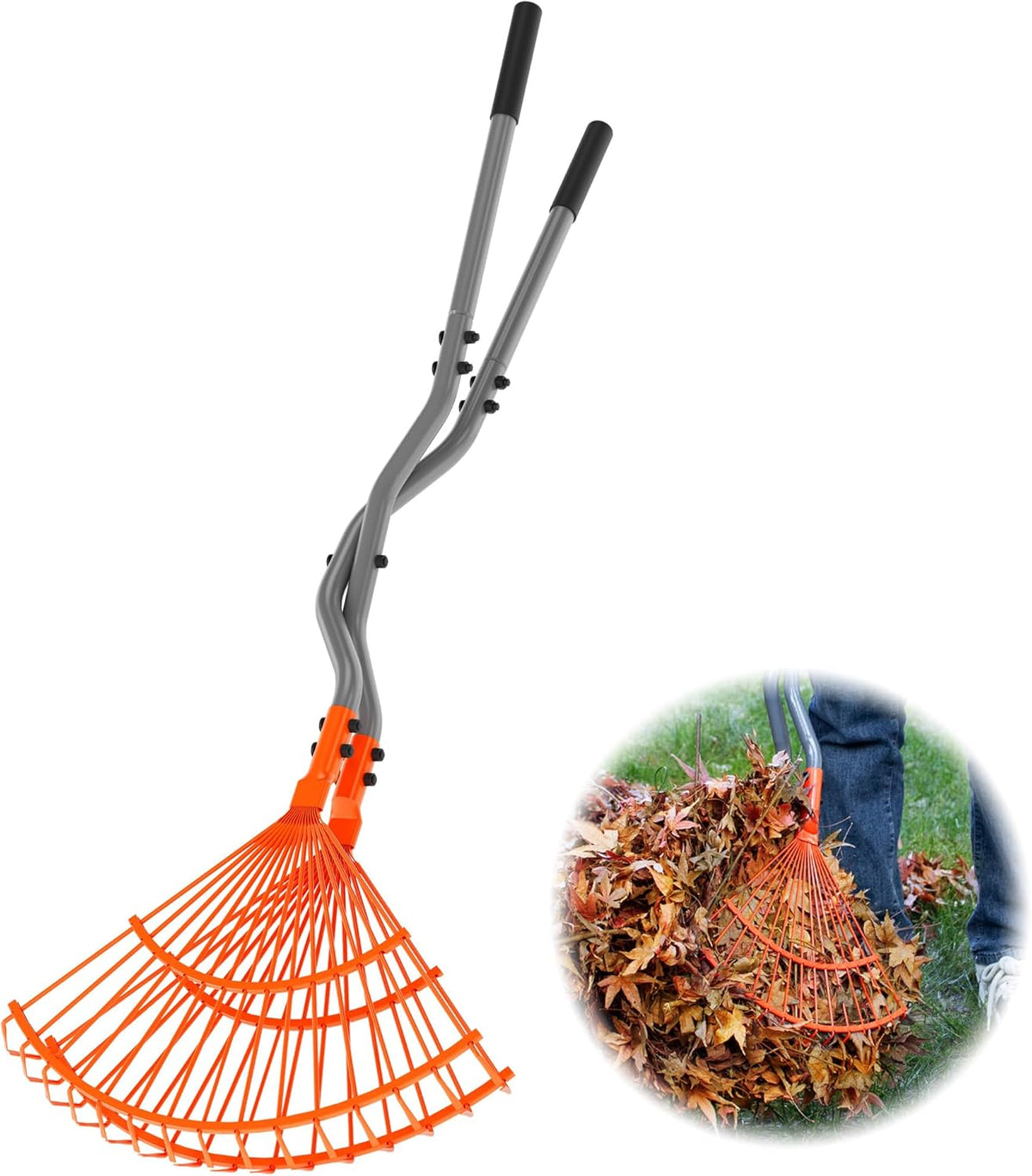 Walensee Leaf Grabber Rake with Long Steel Handle, Heavy Duty Leaf Picker Upper & Garden Claw, Multi-Use Leaves Scoop and Hands Rake for Lawn & Yard Shrub Cleanup