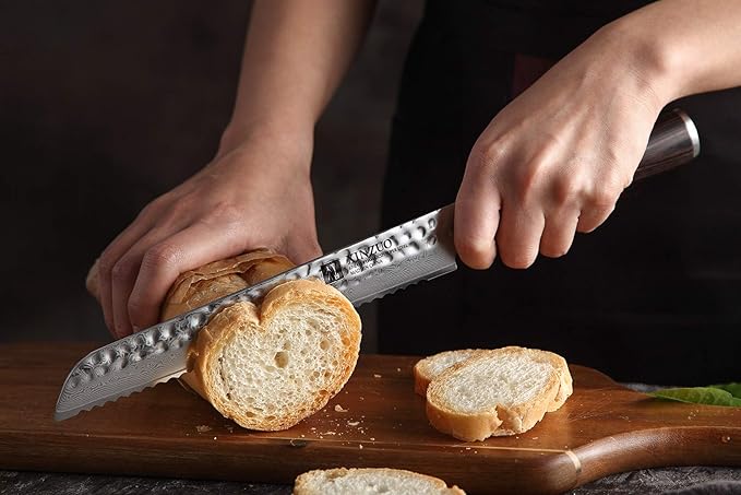 XINZUO 67 Layers Damascus Bread Cutting Knife, 8 Inch Serrated Bread Knife for Homemade Bread Sourdough,Razor Sharp,Dark Brown Pakkawood Handle