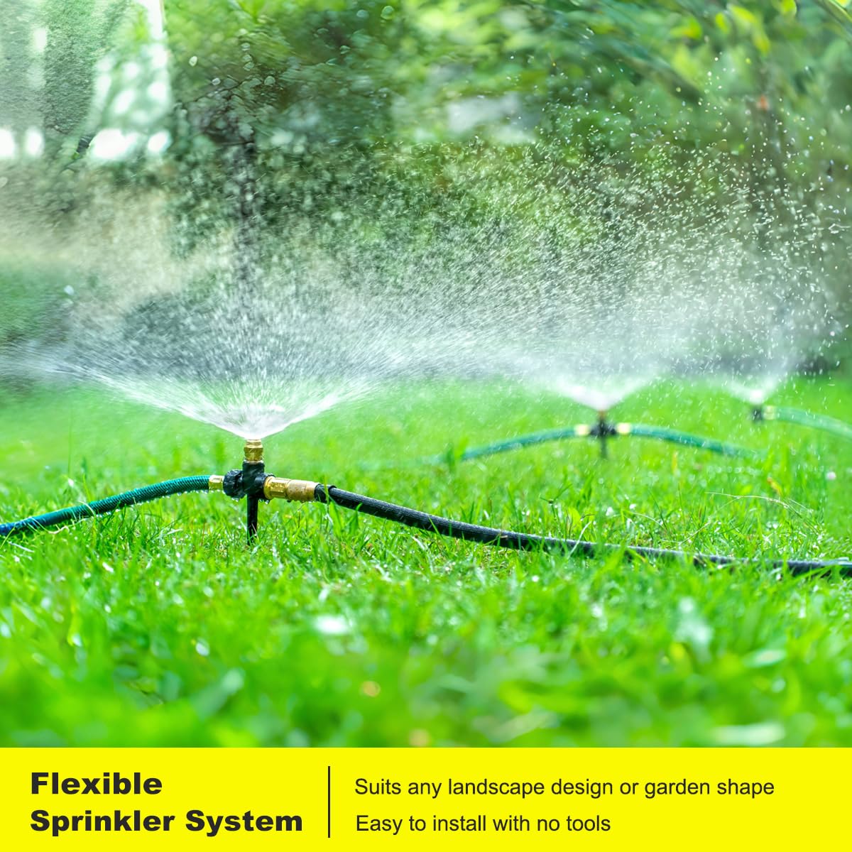 FANHAO Above Ground Irrigation Garden Sprinkler System, Metal Adjustable Garden Sprinkler Set, 360 Degree Large Area Coverage Irrigation Kit for Lawn, Patio, Flower Bed & Garden