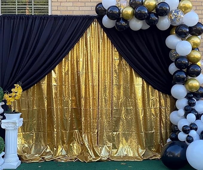 Poise3EHome Gold Sequin Backdrop Curtain, 10Ft x 10Ft Golden Glitter Photography Background Curtains, Sequence Backdrop Drapes for Party Festival Decor