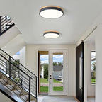 Dimmable Wood LED Close to Ceiling Light, Modern 2700K-6000K 5CCT Round Grey Flush Mount Light Fixtures, Minimalist Ceiling Lamp for Living Room, Dining Room, Bedroom, Kitchen-15.8in