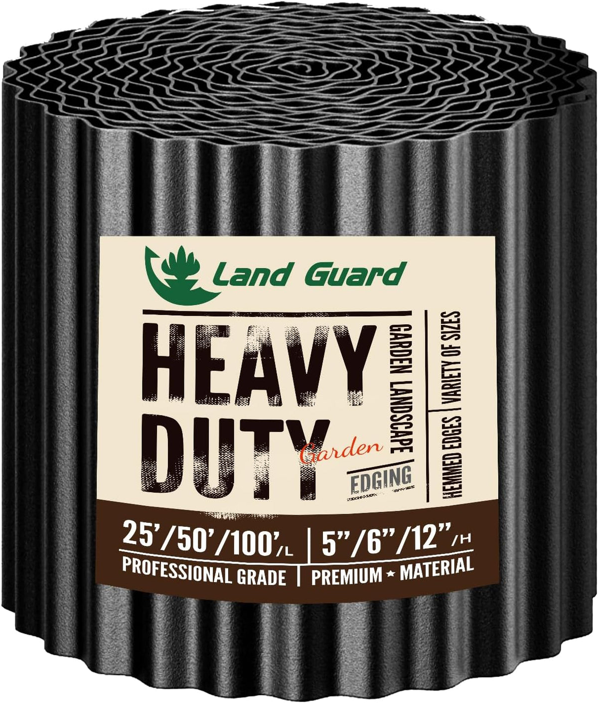 Land Guard Corrugated Garden Edging Border, 12" × 50' Landscape Paver Edging, Tall Landscape Edging, Fence for Garden, Flower Bed, Lawn and Landscape Edging (Black)