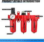 1/2" NPT 3 Stage Aluminium Air Drying System,Coalescing Filter, Particulate Filter, Desiccant Dryer and Air Regulator, Manual Drain, Mid Flow, For Plasma Cutter and Paint Spray