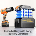 Storm Turbine，Leaf Blower Cordless with 6.0Ah 21V*2 Batteries，Handheld Electric Storm Turbine，Wind Force 13，41m/s，Suitable for Lawn Care, Patio, Leaf Blowing