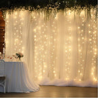 30×10ft Cream White Tulle Backdrop Curtain with Lights String for Parites, Sheer Photo Backdrop Curtains for Wedding Party Photography Background