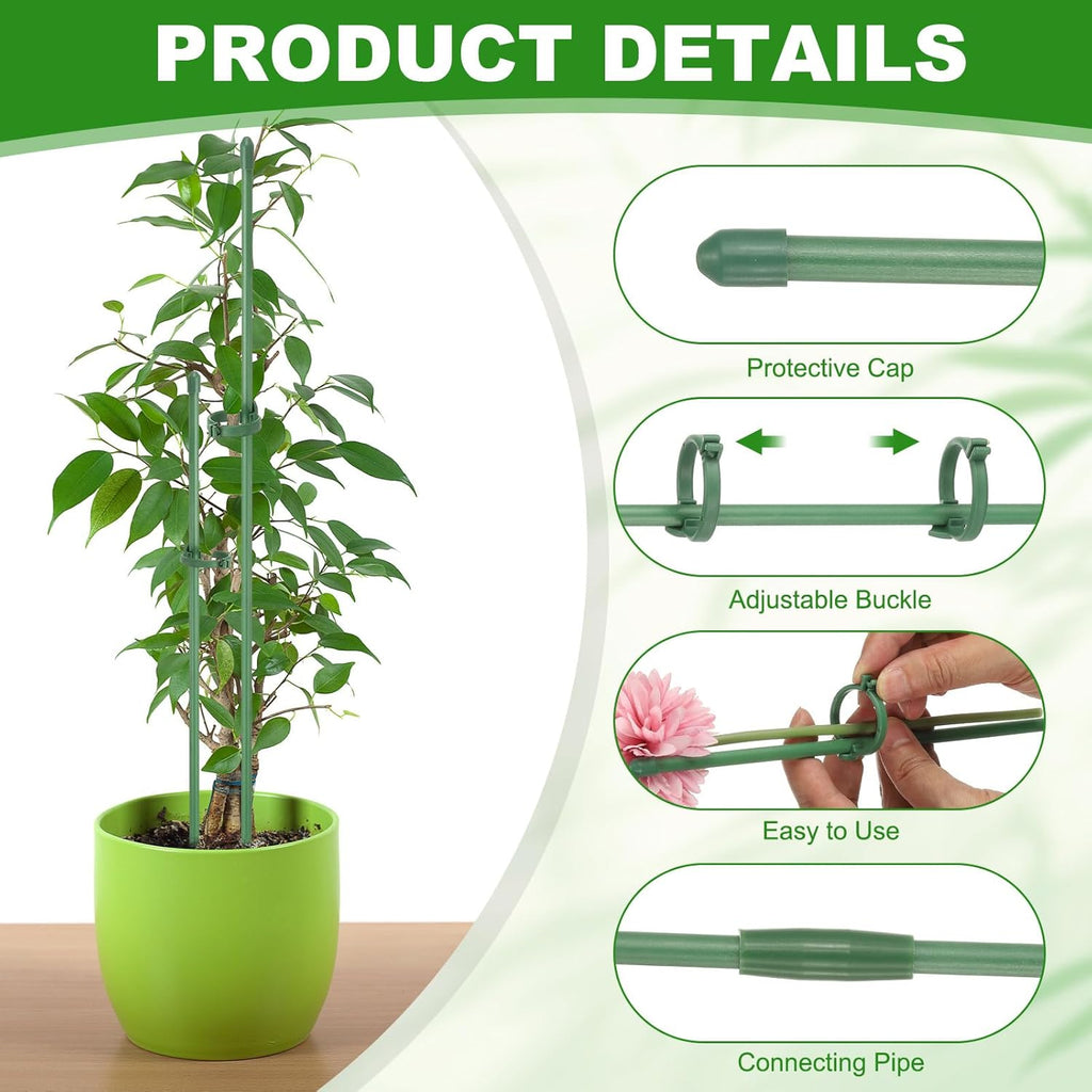uxcell 12pcs Plant Support Stakes, 15.7inch Adjustable Single Stem Stakes Garden Plant Support Sticks with Clip and Connect Pipe for Orchid Rose Tomato